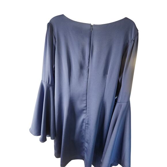 Chloe Kristyn Blue Mini Sheath Dress Bell Sleeves Lined NWT Sz L - Picture 7 of 12